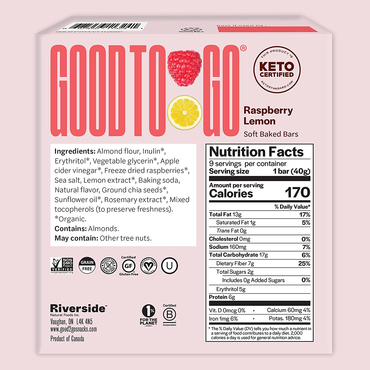 Good to Go Bars - Raspberry Lemon 160g